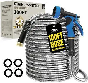 Lefree 100ft Metal Garden Hose - Heavy Duty 304 Stainless Steel Flexible Water Hose, No Kinks & Leak-Proof with Upgraded Handle, 10-Function Spray Nozzle & 4 Spare Gaskets for Yard, RV, Pet Bath Lefree 100ft Metal Garden Hose - Heavy Duty 304 Stainless Steel Flexible Water Hose, No Kinks & Leak-Proof with Upgraded Handle, 10-Function Spray Nozzle & 4 Spare Gaskets for Yard, RV, Pet Bath