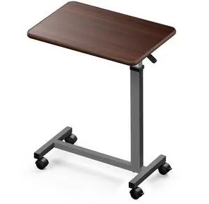 WOTURE Pneumatic Adjustable Overbed Bedside Table with Wheels - Hospital & Home Use, Medical Bed Table, Mobile Standing Desk, Rolling Laptop Cart, Non Tilt Surface(23.6" L x 15.7" W, Walnut) WOTURE Pneumatic Adjustable Overbed Bedside Table with Wheels - Hospital & Home Use, Medical Bed Table, Mobile Standing Desk, Rolling Laptop Cart, Non Tilt Surface(23.6" L x 15.7" W, Walnut)