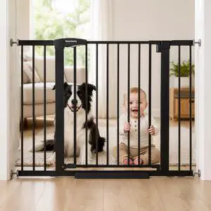 Mumeasy 29.7-46" Baby Gate for Stairs, Pressure Mounted Dog Gate for Doorways, Auto Close Walk Through Pet Gate Indoor, Extra Wide Metal Child Safety Gate, Mom's Choice Awards Winner, Black Mumeasy 29.7-46" Baby Gate for Stairs, Pressure Mounted Dog Gate for Doorways, Auto Close Walk Through Pet Gate Indoor, Extra Wide Metal Child Safety Gate, Mom's Choice Awards Winner, Black