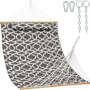 Lazy Daze Hammocks 12FT Quilted Fabric Hammock with Soft Pillow, Double 2 Person Tree Hammock with Spreader Bar for Outdoor Outside Patio Garden Yard, 450lbs Weight Capacity Lazy Daze Hammocks 12FT Quilted Fabric Hammock with Soft Pillow, Double 2 Person Tree Hammock with Spreader Bar for Outdoor Outside Patio Garden Yard, 450lbs Weight Capacity