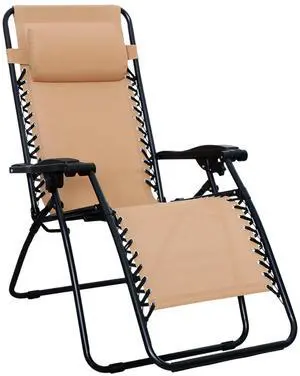 Zero Gravity Lounge Chair with Pillow, Foldable Outdoor Reclining Chair for Patio and Beach, Weather-Resistant Textilene, 300 lb Capacity, 26", Beige Zero Gravity Lounge Chair with Pillow, Foldable Outdoor Reclining Chair for Patio and Beach, Weather-Resistant Textilene, 300 lb Capacity, 26", Beige