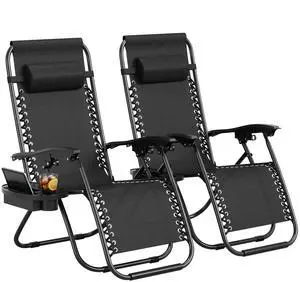 Garvee Zero Gravity Chair Set of 2, Patio Lounge Chair Outdoor with Pillow & Cup Holder Tray, Adjustable Reclining Chair, Folding Portable Camping Chair for Deck, Beach, Yard, Garden - Black Garvee Zero Gravity Chair Set of 2, Patio Lounge Chair Outdoor with Pillow & Cup Holder Tray, Adjustable Reclining Chair, Folding Portable Camping Chair for Deck, Beach, Yard, Garden - Black