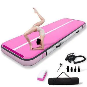 Inflatable Gymnastics Mat Tumble Track (8 Inches Thick) - 10ft Air Floor Training Mats for Home Use, Cheerleading, Water Fun & Camping - Includes 500W Electric Pump & Carbon Pattern Design, Pink Inflatable Gymnastics Mat Tumble Track (8 Inches Thick) - 10ft Air Floor Training Mats for Home Use, Cheerleading, Water Fun & Camping - Includes 500W Electric Pump & Carbon Pattern Design, Pink