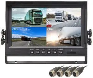 Yasoca 9" TFT LCD Car Rearview Quad Split Monitor,Remote Control, 4 Channels 4-PIN Connector Video Inputs Shockproof - 12V-24V 800480HD Screen w/Sunshade Anti-Glare Yasoca 9" TFT LCD Car Rearview Quad Split Monitor,Remote Control, 4 Channels 4-PIN Connector Video Inputs Shockproof - 12V-24V 800480HD Screen w/Sunshade Anti-Glare