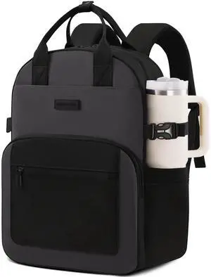 LOVEVOOK Laptop Backpack for Women - Stylish Work Backpack with Large Cup Holder, Waterproof College Teacher Backpack, Dark Grey, 15.6Inch LOVEVOOK Laptop Backpack for Women - Stylish Work Backpack with Large Cup Holder, Waterproof College Teacher Backpack, Dark Grey, 15.6Inch