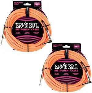Ernie Ball Braided Instrument Cable Set Straight/Angle Length 18ft in Neon Orange (P06084) - Pack of 2 Ernie Ball Braided Instrument Cable Set Straight/Angle Length 18ft in Neon Orange (P06084) - Pack of 2