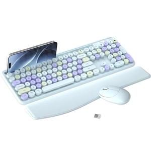 Wireless Keyboard and Mouse Combo with Phone Holder (Light Blue) Wireless Keyboard and Mouse Combo with Phone Holder (Light Blue)