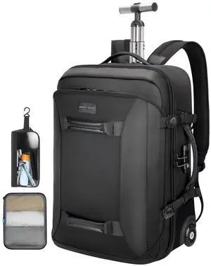 Backpack with wheels,Rolling laptop backpack with 2 Packing Cubes,Water-Resistant,Wheeled backpack Suitcase for Men Adults to Travel, Commuting,Black Backpack with wheels,Rolling laptop backpack with 2 Packing Cubes,Water-Resistant,Wheeled backpack Suitcase for Men Adults to Travel, Commuting,Black