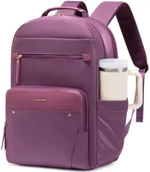 LOVEVOOK Laptop Backpack for Women with Leather Trim & Tumbler Pockets, 15.6" Work Backpack Purse, Travel Personal Item Bag, Carry On Business Computer Bag for Office, School, or Gift, Lustrous Plum LOVEVOOK Laptop Backpack for Women with Leather Trim & Tumbler Pockets, 15.6" Work Backpack Purse, Travel Personal Item Bag, Carry On Business Computer Bag for Office, School, or Gift, Lustrous Plum