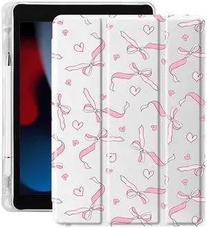 Idocolors Case for iPad 7th/8th/9th Generation (2019/2020/2021) 10.2", Built-in Pencil Holder with Soft TPU Shockproof Back Shell Auto Wake/Sleep, Pink Bow-White Idocolors Case for iPad 7th/8th/9th Generation (2019/2020/2021) 10.2", Built-in Pencil Holder with Soft TPU Shockproof Back Shell Auto Wake/Sleep, Pink Bow-White
