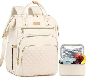 Lunch Backpack, 15.6 inch Laptop Backpack with Insulated Lunch Bag, Backpack Cooler for Women, Large Travel Backpack Lunch Box Compartment, Work Computer Backpack, Teacher College Book Bag, Beige Lunch Backpack, 15.6 inch Laptop Backpack with Insulated Lunch Bag, Backpack Cooler for Women, Large Travel Backpack Lunch Box Compartment, Work Computer Backpack, Teacher College Book Bag, Beige