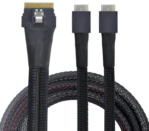 NFHK PCI-E Ultraport Slimline SAS Slim 4.0 SFF-8654 8i 74pin to Dual Oculink SFF-8611 Cable 50cm PCI-Express NFHK PCI-E Ultraport Slimline SAS Slim 4.0 SFF-8654 8i 74pin to Dual Oculink SFF-8611 Cable 50cm PCI-Express