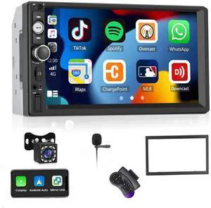 Double Din A-pple CarPlay Car Stereo with Carplay Android Auto,Bluetooth,7" HD Touchscreen 2 Din Car Radio Car Multimedia MP5 Player AUX/USB/TF Card Input Mirror Link,FM,SWC+12 LEDs-Backup Cam Mic USB Double Din A-pple CarPlay Car Stereo with Carplay Android Auto,Bluetooth,7" HD Touchscreen 2 Din Car Radio Car Multimedia MP5 Player AUX/USB/TF Card Input Mirror Link,FM,SWC+12 LEDs-Backup Cam Mic USB
