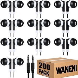 Waneni Wholesale Bulk Earbuds Headphones 200 Pack Class Set for School Classroom Students Kids Children Toddler Boys Girls Teen Adults(Black,200 Pack) Waneni Wholesale Bulk Earbuds Headphones 200 Pack Class Set for School Classroom Students Kids Children Toddler Boys Girls Teen Adults(Black,200 Pack)