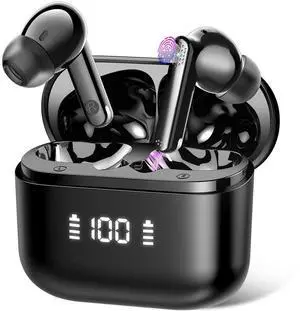 Niderson Wireless Earbuds, Bluetooth 5.3 Headphones Stereo Bass with Noise Cancelling Mic, Black Niderson Wireless Earbuds, Bluetooth 5.3 Headphones Stereo Bass with Noise Cancelling Mic, Black