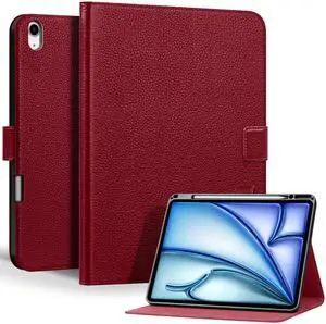 Thryxop Genuine Leather Case for iPad Air 13 inch M4 2026/M3 2025/M2 2024, with Pencil Holder and Adjustable Stand, Magnetic Closure, Auto Wake/Sleep Cover ^^ Wine Red Thryxop Genuine Leather Case for iPad Air 13 inch M4 2026/M3 2025/M2 2024, with Pencil Holder and Adjustable Stand, Magnetic Closure, Auto Wake/Sleep Cover ^^ Wine Red