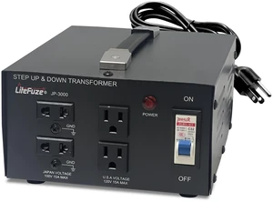 LiteFuze 3000 Watt Japan Voltage Converter Transformer Step Up/Down - 100v to 120v / 120v to 100v Japanese Power Converter - Fully Grounded Cord CE Certified LiteFuze 3000 Watt Japan Voltage Converter Transformer Step Up/Down - 100v to 120v / 120v to 100v Japanese Power Converter - Fully Grounded Cord CE Certified