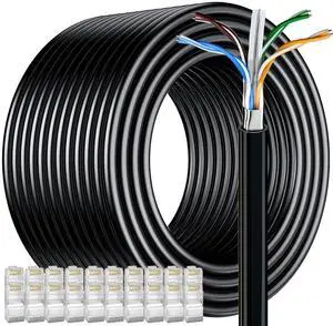 MEIPEK Cat 6 Outdoor Ethernet Cable 328ft/100M (20 RJ45), FTP Cat 6 Shielded Ethernet Cable Bulk, Heavy Duty 23AWG, Weatherproof, UV Resistant, Direct Burial, LAN Cable Cat6 300+ft for Router, Gaming MEIPEK Cat 6 Outdoor Ethernet Cable 328ft/100M (20 RJ45), FTP Cat 6 Shielded Ethernet Cable Bulk, Heavy Duty 23AWG, Weatherproof, UV Resistant, Direct Burial, LAN Cable Cat6 300+ft for Router, Gaming