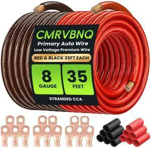CMRVBNQ 8 Gauge Battery Cable CCA Wire Kit, 35FT Each Red Black with Terminals Heat Shrink Tubes Low Voltage Primary Automotive Power Ground Cable for Car Audio Amp Subwoofer RV Wiring CMRVBNQ 8 Gauge Battery Cable CCA Wire Kit, 35FT Each Red Black with Terminals Heat Shrink Tubes Low Voltage Primary Automotive Power Ground Cable for Car Audio Amp Subwoofer RV Wiring