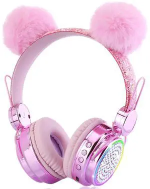 KORABA Kids Bluetooth Headphones with Microphone for School, LED Light Up Wireless Girls Headphones for Study/Tablet/Airplane/Online Learning (Pink) KORABA Kids Bluetooth Headphones with Microphone for School, LED Light Up Wireless Girls Headphones for Study/Tablet/Airplane/Online Learning (Pink)