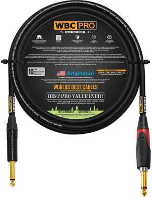 12 Foot - WBC-PRO-Guitar 20 AWG - Low-Cap (18pF/ft) Pro-Grade Graphite-Based - Dual-Shielded Guitar Bass Instrument Cable w/Neutrik Straight (SilentPLUG) Inch (6.35mm) Gold TS Plugs 12 Foot - WBC-PRO-Guitar 20 AWG - Low-Cap (18pF/ft) Pro-Grade Graphite-Based - Dual-Shielded Guitar Bass Instrument Cable w/Neutrik Straight (SilentPLUG) Inch (6.35mm) Gold TS Plugs