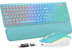 Wireless Keyboard and Mouse Combo, RGB Backlit, Rechargeable & Light Up Letters, Full-Size, Soft Typing, Sleep Mode, 2.4GHz Quiet Keyboard Set for Mac, Windows, Laptop, PC, Trueque KM42Pro Wireless Keyboard and Mouse Combo, RGB Backlit, Rechargeable & Light Up Letters, Full-Size, Soft Typing, Sleep Mode, 2.4GHz Quiet Keyboard Set for Mac, Windows, Laptop, PC, Trueque KM42Pro