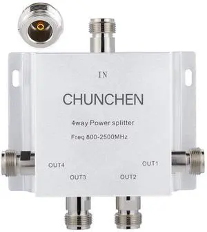 CHUNCHEN 4 Way N Female Connector Power Splitter 50 Ohm Signal Splitter 800MHz-2500MHz Cable Signal Splitter 1 Input 4 Output for Antenna Cable CHUNCHEN 4 Way N Female Connector Power Splitter 50 Ohm Signal Splitter 800MHz-2500MHz Cable Signal Splitter 1 Input 4 Output for Antenna Cable