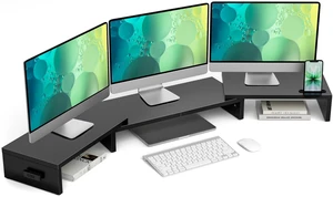 BONTEC Triple Monitor Stand Riser with Smartphone Holder, Black BONTEC Triple Monitor Stand Riser with Smartphone Holder, Black