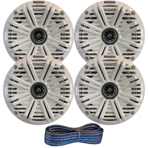 2 Pair (Qty 4) of Kicker 6.5" 2-Way 195 Watts Max Power Coaxial Marine Audio Speakers with White Salt Water Grilles, 50-Feet 16-Gauge Speaker Wire 2 Pair (Qty 4) of Kicker 6.5" 2-Way 195 Watts Max Power Coaxial Marine Audio Speakers with White Salt Water Grilles, 50-Feet 16-Gauge Speaker Wire