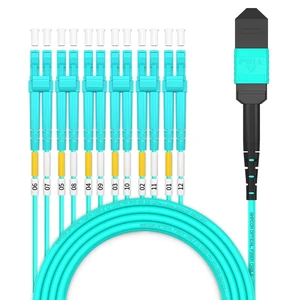 AMPCOM MPO to LC Breakout Cable 50/125m Multimode OM3-300(12 Fiber, MPO to LC, Type B, LSZH/Riser, UPC, Aqua) 15m (49ft) AMPCOM MPO to LC Breakout Cable 50/125m Multimode OM3-300(12 Fiber, MPO to LC, Type B, LSZH/Riser, UPC, Aqua) 15m (49ft)