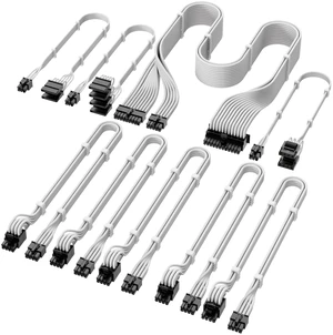 X-Enlazar PSU Cable Kit for Super Flower Power Supplies - 90-Degree Connectors, Individually Sleeved with Braiding & Combs, 16AWG Wire, 9-Piece Kit, Type-A PCIe GPU Connectors - White X-Enlazar PSU Cable Kit for Super Flower Power Supplies - 90-Degree Connectors, Individually Sleeved with Braiding & Combs, 16AWG Wire, 9-Piece Kit, Type-A PCIe GPU Connectors - White