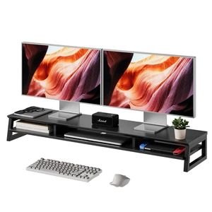 YOGRFA Dual Monitor Stand Riser for Desk, 41.7 Inch Large 2 Tier Computer Monitor Stand for 2 Monitors, Desktop Storage Organizer Shelf with Keyboard Space for Laptop PC Printer, Black YOGRFA Dual Monitor Stand Riser for Desk, 41.7 Inch Large 2 Tier Computer Monitor Stand for 2 Monitors, Desktop Storage Organizer Shelf with Keyboard Space for Laptop PC Printer, Black