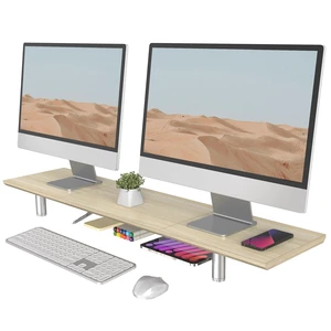 Fenge 39.4 Dual Monitor Stand with Height Adjustable Legs, Oak Fenge 39.4 Dual Monitor Stand with Height Adjustable Legs, Oak