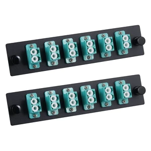 Duogalia 6 Duplex LC/OM3 Fiber Patch Panel with Duplex Multimode Aqua Blue LC Adapters, 12 Fiber Ports (2-Pack) Duogalia 6 Duplex LC/OM3 Fiber Patch Panel with Duplex Multimode Aqua Blue LC Adapters, 12 Fiber Ports (2-Pack)