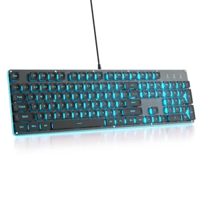 iRoboosta Quiet Keyboard Wired Membrane Keyboard Black, Full Size 104 Keys Light Up Key Board with Number Pad, Blue LED Backlit, Metal Panel, Squre Keycaps, USB Computer Keyboards (Black) iRoboosta Quiet Keyboard Wired Membrane Keyboard Black, Full Size 104 Keys Light Up Key Board with Number Pad, Blue LED Backlit, Metal Panel, Squre Keycaps, USB Computer Keyboards (Black)