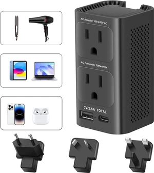 220v to 110v Voltage Converter US to Europe, Power Converter Adapter Combo (Black) 220v to 110v Voltage Converter US to Europe, Power Converter Adapter Combo (Black)