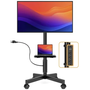 Mobile TV Stand with Power Outlets, Floor Portable TV Stand with Wheels for 23-60 Inch LCD LED OLED Panel Screen TVs with Rotation Socket Around the Pole Height Adjustable Tilt, RollingTV Cart Black Mobile TV Stand with Power Outlets, Floor Portable TV Stand with Wheels for 23-60 Inch LCD LED OLED Panel Screen TVs with Rotation Socket Around the Pole Height Adjustable Tilt, RollingTV Cart Black