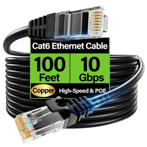 TuokaJu Cat6 Ethernet Cable 10Gbps 100 ft, UTP Ethernet Cable Cat 6, Flexible Bare Copper Cat6 Cable, Cat 6 Network Cable for Server, Data Center, Black TuokaJu Cat6 Ethernet Cable 10Gbps 100 ft, UTP Ethernet Cable Cat 6, Flexible Bare Copper Cat6 Cable, Cat 6 Network Cable for Server, Data Center, Black