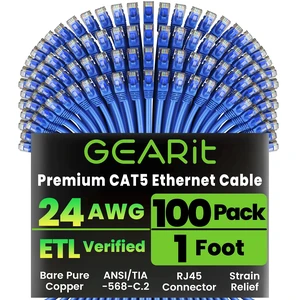 GearIT 100-Pack, Cat5e Ethernet Patch Cable 1 Foot - Snagless RJ45 Computer LAN Network Cord, Blue GearIT 100-Pack, Cat5e Ethernet Patch Cable 1 Foot - Snagless RJ45 Computer LAN Network Cord, Blue