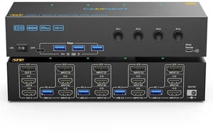 KVM Switch 3 Monitors 4 Computers 4K@60Hz EDID Simulation, 2 HDMI and Displayport Triple Monitor KVM Switch 4 Computers Share 3 Monitor and 4 USB3.0 Port, Wired Remote and 4 USB Cables Included KVM Switch 3 Monitors 4 Computers 4K@60Hz EDID Simulation, 2 HDMI and Displayport Triple Monitor KVM Switch 4 Computers Share 3 Monitor and 4 USB3.0 Port, Wired Remote and 4 USB Cables Included