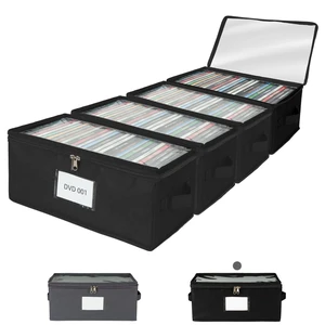 ComfortKeeper 4 Pack Durable Fabric DVD Storage Box with Clear PVC Lid, Holds 25 Standard DVD Cases, Sturdy Non-Woven Fabric with Cardboard Support for Movie Collection, Black ComfortKeeper 4 Pack Durable Fabric DVD Storage Box with Clear PVC Lid, Holds 25 Standard DVD Cases, Sturdy Non-Woven Fabric with Cardboard Support for Movie Collection, Black