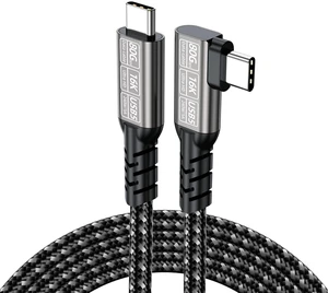 JUIXINVIM USB5 Data Cable, USB4 80Gbps USB C to USB C Cable 240W PD 3.1, 90 Degree Right Angle, High-Speed Video, Thunderbolt 4/3 Compatible, Braided Type C Cord for Laptop Dock, Silver Gray 4.92FT JUIXINVIM USB5 Data Cable, USB4 80Gbps USB C to USB C Cable 240W PD 3.1, 90 Degree Right Angle, High-Speed Video, Thunderbolt 4/3 Compatible, Braided Type C Cord for Laptop Dock, Silver Gray 4.92FT