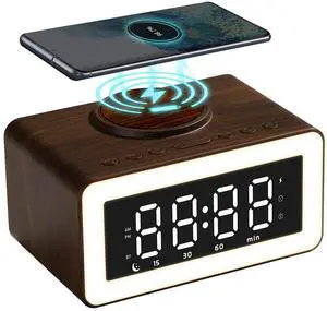 Wooden Bluetooth Speaker Alarm Clock with Wireless Charging, 0-100% Adjustable Brightness Dimmer, 2 Alarms, 9 Mins Snooze, 12/24h, Led Night Digital Clock for Bedrooms, Office,Travel(Black) Wooden Bluetooth Speaker Alarm Clock with Wireless Charging, 0-100% Adjustable Brightness Dimmer, 2 Alarms, 9 Mins Snooze, 12/24h, Led Night Digital Clock for Bedrooms, Office,Travel(Black)