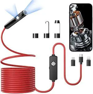 Endoscope with Light, 1920P HD Borescope with 8 Adjustable LED Lights, 32.8FT Semi-Rigid Snake Camera, IP67 Waterproof Inspection Tool for iPhone & Android - Dual Lens (Red) Endoscope with Light, 1920P HD Borescope with 8 Adjustable LED Lights, 32.8FT Semi-Rigid Snake Camera, IP67 Waterproof Inspection Tool for iPhone & Android - Dual Lens (Red)