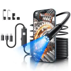 Endoscope Camera with Light, 1920P HD Bore Scope Borescope with 8 Lights, Waterproof 16.4FT Semi-Rigid Cord for Pipe Inspection, Industrial Endoscope for Phones(Black) Endoscope Camera with Light, 1920P HD Bore Scope Borescope with 8 Lights, Waterproof 16.4FT Semi-Rigid Cord for Pipe Inspection, Industrial Endoscope for Phones(Black)