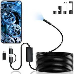 5.5mm Endoscope Camera, 1920P HD Borescope with 8 Adjustable LED Lights, Semi-Rigid Snake Cable, IP67 Waterproof, 16.4ft Single Lens for iOS & Android 5.5mm Endoscope Camera, 1920P HD Borescope with 8 Adjustable LED Lights, Semi-Rigid Snake Cable, IP67 Waterproof, 16.4ft Single Lens for iOS & Android