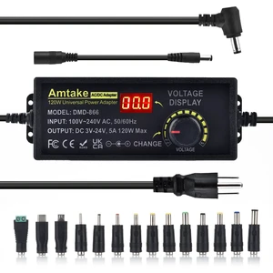 Universal Power Supply Adjustable AC to DC 3V ~ 24V Variable Switching AC/DC Adapter 5A 120W with LED Voltage Display and 5.5 x 2.5 mm 14 Tips for Household Electronics, DC Motor Universal Power Supply Adjustable AC to DC 3V ~ 24V Variable Switching AC/DC Adapter 5A 120W with LED Voltage Display and 5.5 x 2.5 mm 14 Tips for Household Electronics, DC Motor
