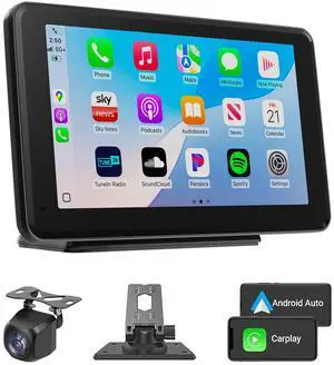 Wireless CarPlay & Android Auto Car Stereo - 7" HD Portable Touchscreen with Bluetooth 5.2, GPS Navigation, Mirror Link, 1080P Backup Camera, AUX & FM Transmitter - Plug & Play Receiver for Vehicles Wireless CarPlay & Android Auto Car Stereo - 7" HD Portable Touchscreen with Bluetooth 5.2, GPS Navigation, Mirror Link, 1080P Backup Camera, AUX & FM Transmitter - Plug & Play Receiver for Vehicles
