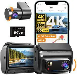 DDPAI 4K Dash Cam Front and Rear, Built-in 32G eMMC Dual Dash Car Camera,64GB Card Included Dashcam,Night Vision Dash Camera,5GHz WiFi, 7 Days Parking Mode,GPS,3" IPS, ADAS, WDR, Support 512GB,Z60 DDPAI 4K Dash Cam Front and Rear, Built-in 32G eMMC Dual Dash Car Camera,64GB Card Included Dashcam,Night Vision Dash Camera,5GHz WiFi, 7 Days Parking Mode,GPS,3" IPS, ADAS, WDR, Support 512GB,Z60