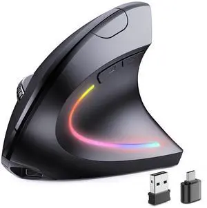 Bluetooth+USB A+USB C(3 in 1)Rechargeable Ergonomic Mouse, Wireless Vertical Design, 5 Adjustable Levels Up to 4800 DPI, 2.4G Carpal Tunnel Silent Mice for PC,Laptop,MacBook,Chromebook-Black Bluetooth+USB A+USB C(3 in 1)Rechargeable Ergonomic Mouse, Wireless Vertical Design, 5 Adjustable Levels Up to 4800 DPI, 2.4G Carpal Tunnel Silent Mice for PC,Laptop,MacBook,Chromebook-Black